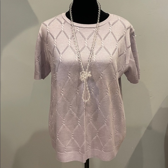 Lavender Short Sleeve Knit Sweater vintage Alfred Dunnar - Picture 1 of 2
